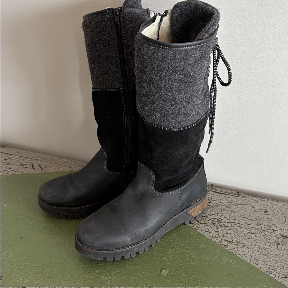 BOS. & CO. Ginger Boots Black Leather Waterproof Wool Lined Size 40 EU 9-9.5 US